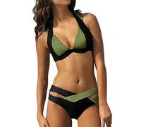 Kanpola Damen Bademode Push Up Gepolstert Bikini Set Große Größe Sexy Neckholder Badeanzug Badekleidung Crossover Swimsuit Strandkleidung Patchwork Sport Schwimmanzug für Mollige