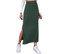 Kanpola Damen Bleistiftrock Elastisch Tailliert Split Oberschenkel Rippstrick Lang Maxi Bodycon Bleistift Rock Hohe Taille Skirt Partyrock Freizeitrock für Frauen (Green, M)