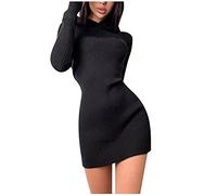 Kanpola Damen Hoodie Kleid Sexy Minikleid Pulloverkleid Langarm Strickkleid Herbst Winter Einfarbig Pulli Kapuzenpullover Casual Kleider Sweatkleid