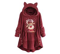 Kanpola Damen Hoodie Weihnachtspullover Oversize Lang Teddy Kapuzenpullover Sweatshirt Winter Warm Plüsch Pullover Kapuzenpullis Weihnachten Hoody Geschenk