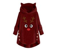 Kanpola Damen Hoodie Weihnachtspullover Oversize Lang Teddy Kapuzenpullover Sweatshirt Winter Warm Plüsch Pullover Kapuzenpullis Weihnachten Hoody Geschenk