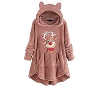 Kanpola Damen Hoodie Weihnachtspullover Oversize Lang Teddy Kapuzenpullover Sweatshirt Winter Warm Plüsch Pullover Kapuzenpullis Weihnachten Hoody Geschenk