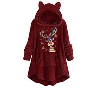 Kanpola Damen Hoodie Weihnachtspullover Oversize Lang Teddy Kapuzenpullover Sweatshirt Winter Warm Plüsch Pullover Kapuzenpullis Weihnachten Hoody Geschenk