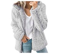 Kanpola Damen Plüschjacke Winterjacke Teddy Warm Hoodie Pullover Mit Kapuze Winter Reißverschluss Kapuzenjacke mit Tasches Einfarbig Lässige Jacken Mantel Oberteile