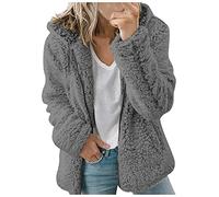 Kanpola Damen Plüschjacke Winterjacke Teddy Warm Hoodie Pullover Mit Kapuze Winter Reißverschluss Kapuzenjacke mit Tasches Einfarbig Lässige Jacken Mantel Oberteile, Z - Grau (Kanpola-outerwear-1026)