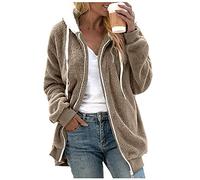 Kanpola Damen Plüschjacke Winterjacke Teddy Warm Hoodie Pullover Mit Kapuze Winter Reißverschluss Kapuzenjacke mit Tasches Einfarbig Lässige Jacken Mantel Oberteile