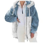 Kanpola Damen Plüschjacke Winterjacke Teddy Warm Hoodie Pullover Mit Kapuze Winter Reißverschluss Kapuzenjacke mit Tasches Einfarbig Lässige Jacken Mantel Oberteile