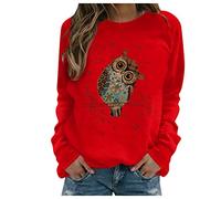 Kanpola Damen Pullover Eule Printed Sweatshirt Rundhals Langarmshirt Blusen Frühjahr Sommer Frauen Shirts Mode Lässige Hemd Streetwear Oberteil