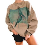 Kanpola Damen Pullover Langarmshirt Vintage Wale Printed Sweatshirt Blusen Rundhals Langarmshirt Frühjahr Sommer Frauen Shirts Streetwear Oberteile