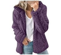 Kanpola Damen Sweatshirts Plüschjacke Winterjacke Teddy Warm Hoodie Pullover Mit Kapuze Winter Reißverschluss Kapuzenjacke mit Tasches Einfarbig Lässige Jacken Mantel Oberteile, Z - Violett, M