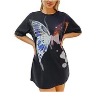 Kanpola Damen T-Shirt Rundhals Kurzarm Shirt 3D Printed Bluse Sommer Oberteil Schmetterling Flamme Tshirt Tunika Lässig Longshirt Tops Hemdbluse
