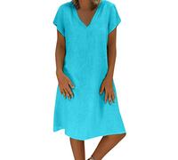 Kanpola Elegant Kleider Damen Strandkleider Sommer T-Shirt Lässig Minikleid Strand Kleid (B5-7-Blau, 42)