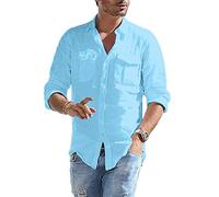 Kanpola Langarmshirt Leinen Hemd MäNner Pilotenhemd Slim Fit Retro Coole Kent Kragen Casual Hemdjacke Oberhemden Sommerhemden