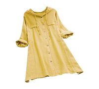 Kanpola Leinenbluse mit Kapuze Damen Oversize Langarm Hoodie Mini Kleid LäSsige Longbluse Loose Hemdbluse Herbst Oberteile