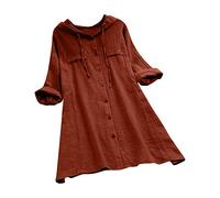 Kanpola Leinenbluse mit Kapuze Damen Oversize Langarm Hoodie Mini Kleid LäSsige Longbluse Loose Hemdbluse Herbst Oberteile