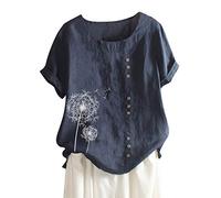 Kanpola Leinenbluse Sommerblusen Damen GroßE GrößEn Bedruckte Tshirts Casual Rundhals Oberteil Atmungsaktiv Unterziehshirt Aus Baumwolle Und Leinen