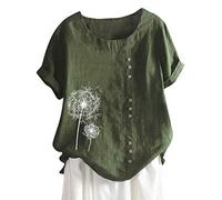 Kanpola Leinenbluse Sommerblusen Damen GroßE GrößEn Bedruckte Tshirts Casual Rundhals Oberteil Atmungsaktiv Unterziehshirt Aus Baumwolle Und Leinen