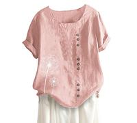 Kanpola Leinenbluse Sommerblusen Damen GroßE GrößEn Bedruckte Tshirts Casual Rundhals Oberteil Atmungsaktiv Unterziehshirt Aus Baumwolle Und Leinen