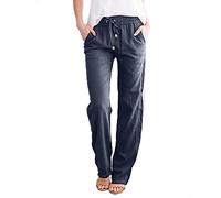 Kanpola Leinenhose Damen Sommer Lang Straight Hose Große Größen Elegant Freizeithose Einfarbig Leinen Hosen mit Taschen Bequem Atmungsaktives Jogginghose