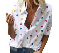 Kanpola Longsleeve Damen Bluse Mit Stehkragen Punkten Print T-Shirt Moderne SchöNe Hemd Frauen Herbst Oberteile