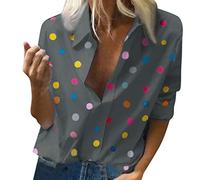 Kanpola Longsleeve Damen Bluse Mit Stehkragen Punkten Print T-Shirt Moderne SchöNe Hemd Frauen Herbst Oberteile