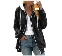 Kanpola-Outerwear-1112 Damen Sweatshirts Plüschjacke Winterjacke Teddy Warm Hoodie Pullover Mit Kapuze Winter Reißverschluss mit Tasches Einfarbig Lässige Jacken Mantel Oberteile, Zd - Schwarz, 5XL
