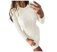 Kanpola Pullover Damen Pulloverkleid Sexy Schulterfrei Strickkleid Minikleid mit Zopfmuster Langarm Dress Sweatshirt Herbst Winter Elegante Kleider