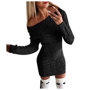 Kanpola Pullover Damen Pulloverkleid Sexy Schulterfrei Strickkleid Minikleid mit Zopfmuster Langarm Dress Sweatshirt Herbst Winter Elegante Kleider