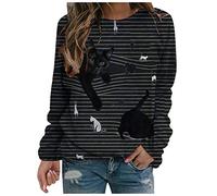 Kanpola Pullover Damen Sweatshirt Oversize,Katze Printed Frauen Shirt Gestreift Bluse Herbst Winter Rundhals Langarmshirt Lose Lässige Oberteile