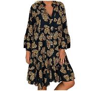 Kanpola Sommerkleid Damen Oversized Kleider Strandkleid Langarm Blusenkleid Boho Kleid Sommer Blumenmuster Strandkleid V-Ausschnitt Midi-Hemdkleid Freizeitkleider Loose Fit