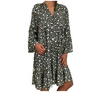 Kanpola Sommerkleid Damen Oversized Kleider Strandkleid Langarm Blusenkleid Boho Kleid Sommer Blumenmuster Strandkleid V-Ausschnitt Midi-Hemdkleid Freizeitkleider Loose Fit
