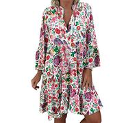 Kanpola Sommerkleid Damen Oversized Kleider Strandkleid Langarm Blusenkleid Boho Kleid Sommer Blumenmuster Strandkleid V-Ausschnitt Midi-Hemdkleid Freizeitkleider Loose Fit