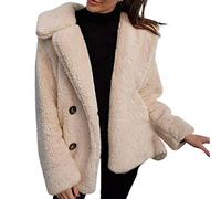 Kanpola Teddyjacke Damen Dicke Winterjacke,PlüSchjacke mit Reverskragen Kurz Jacke Modische Bequem Flauschig Outwear Einfarbig Cardigan Winter