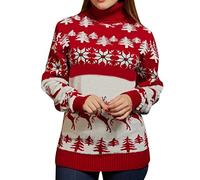 Kanpola Weihnachtspullover Damen Norweger Strick Pullover Herbst Winter Rollkragenpullover Frauen Weihnachts Longpullover Elegant Christmas Sweater Oberteile Tops