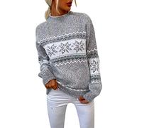 Kanpola Weihnachtspullover Damen Strick Pullover Herbst Winter Rundhals Langarm Sweatshirt Drucke Pulli Sweater mit Norweger-Muster Weihnachten Party Gestrickte Jumper Oberteile