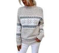 Kanpola Weihnachtspullover Damen Strick Pullover Herbst Winter Rundhals Langarm Sweatshirt Drucke Pulli Sweater mit Norweger-Muster Weihnachten Party Gestrickte Jumper Oberteile