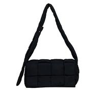 KAOBIO Gepolsterte Kassetten-Umhängetasche aus Baumwolle, gewebt, Puffer, Daunen, Strick-Handtasche, Nylon, Y2K, trendige Geldbörse, Schwarz, Small