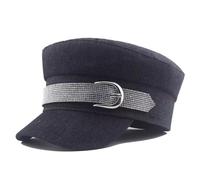 Kapitänsmütze Damen Schirmmütze Maritime Kappe mit Glitzer-Gürtelband (DE/NL/SE/PL, Numerisch, 57, 58, Schwarz)