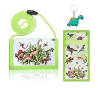 Kapokr Kinderbrieftasche Kinderbrieftasche mit Dinosaurier-Motiv Faltbare Brieftasche mit Schlüsselanhänger und Schlüsselband Geeignet als Geburtstagsgeschenk Schulanfang (Grün)