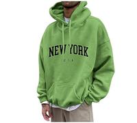 Kaputzenpuloverer Herren Pullover Herren V Ausschnitt Weihnachtspullover Männer New York Druck Lustige Pullover Loose Fit Y2K Hoodie Baggy Herbst Hip Pop Streetwear Hoodie Zip Hoodie (Grün 3XL)