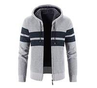 Kapuzen Hoodie Schwarz Herren Winter Pulli Longarm Plus samt Dicke Kapuzenpulli gestreifter Pulli Fashion-Cardigan-Jacke Herren Sweatshirt Olive (Grey, L)