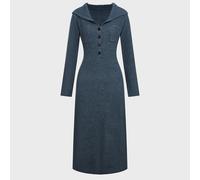 Kapuzen-Langarm-Bodycon-Kleid, figurbetontes Strickkleid mit halber Knopfleiste und Taschen, für Reisen, Arbeit und Urlaub, Marineblau, Herbst, Lässig