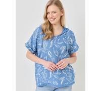 Kapuzen-Shirt mit Print, Leinen-Mix, denim blau gemustert, Größe 40, Jeans Fritz
