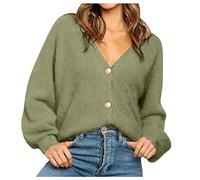 Kapuzen Strickpullover Damen - V-Ausschnitt Pulli Farbe äußerer Fester Pulli Frauen Loser Mode-Knopf-Pulli Weiße Sweatjacke Damen