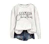 Kapuzen Sweatjacke Damen Damen Sweatshirt mit Rundhalsausschnitt, lässig, weihnachtlicher Buchstabendruck, modisch, ohne Kapuze Pull and Bear Damen Hoodie (White, S)
