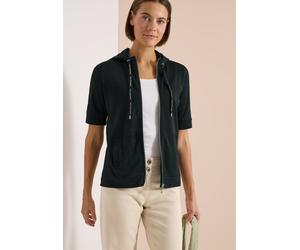 Kapuzenfleecejacke CECIL, Damen, Gr. XS (36), schwarz (palm breeze grün), Web, 50% Baumwolle, 50% Modal, unifarben, comfort fit normal, ohne Ausschnitt, Rippbündchen, Jacken, mit Kapuze (37564331-XS)