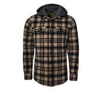Kapuzenhemd HERO BY JOHN MEDOOX "Overshirt HUNTER Workwear Arbeitshemd mit Kapuze", Herren, Gr. XL, US-Größen, beige (sand check), Fleece, 100% Polyester, regular fit, Hemden, Arbeitshemd mit Kapuze F