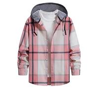 Kapuzenhemd Herren Baumwolle - Karohemd Herren Langarm üBergrößE Langarmhemd Mit Kapuze Kariert Hemdjacke Mit Kordelzug Baggy Freizeithemd Kapuzenpullover Mit Knopfleiste Casual Oberhemden Arbeithemd