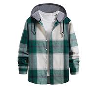 Kapuzenhemd Herren Baumwolle - Karohemd Herren Langarm üBergrößE Langarmhemd Mit Kapuze Kariert Hemdjacke Mit Kordelzug Baggy Freizeithemd Kapuzenpullover Mit Knopfleiste Casual Oberhemden Arbeithemd