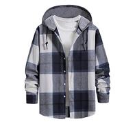 Kapuzenhemd Herren Baumwolle - Karohemd Herren Langarm üBergrößE Langarmhemd Mit Kapuze Kariert Hemdjacke Mit Kordelzug Baggy Freizeithemd Kapuzenpullover Mit Knopfleiste Casual Oberhemden Arbeithemd